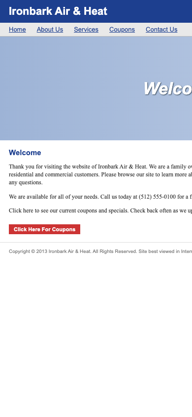 Before: the previous website for an HVAC company in Austin, TX, shown on a phone